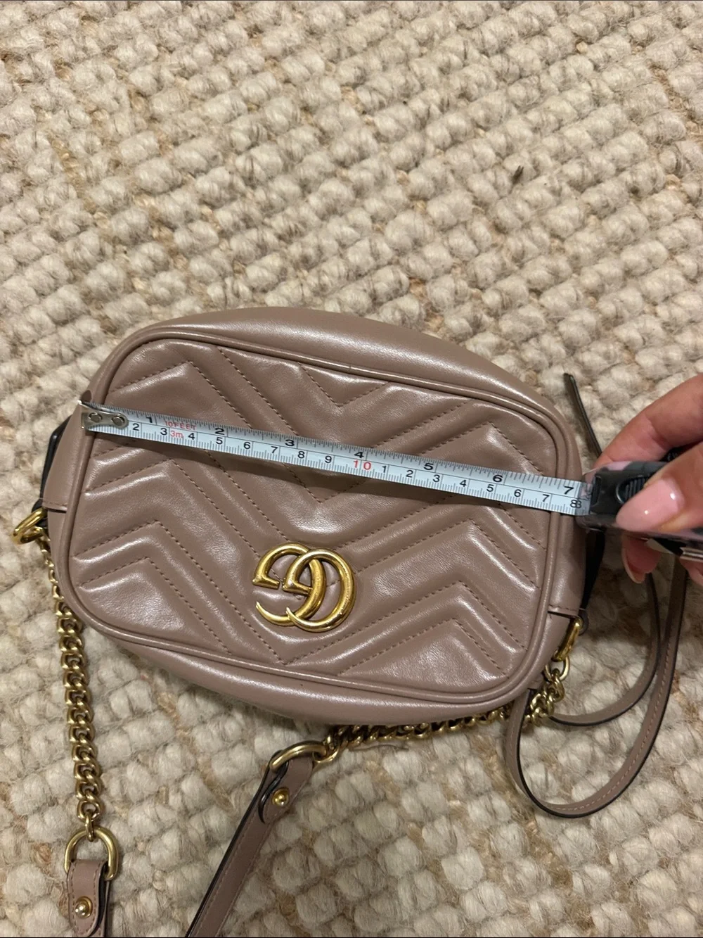 Gucci Pink-Taupe Chevron Quilted Leather Crossbody with Gold GG